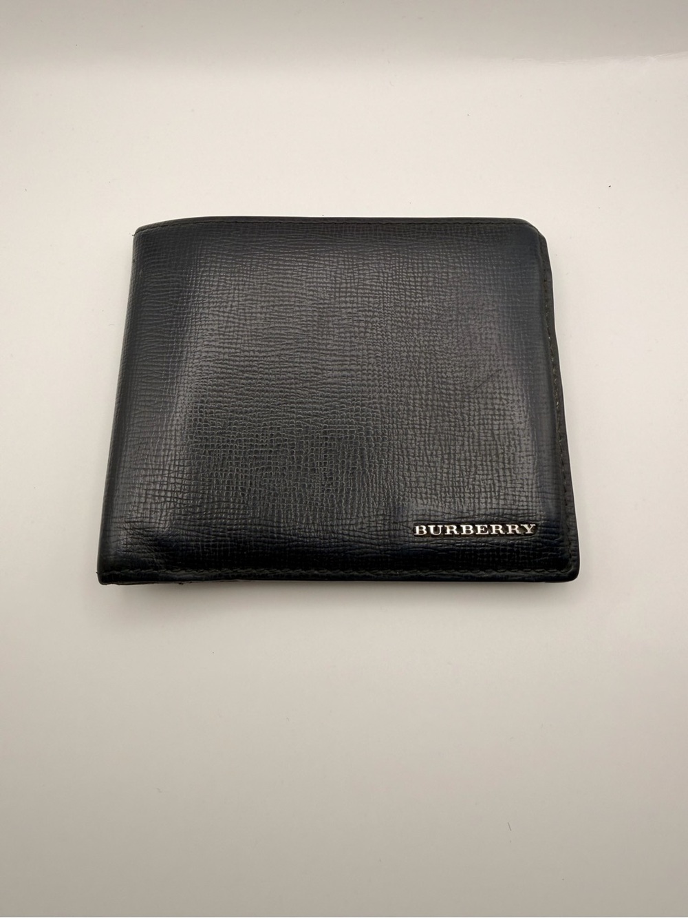 Burberry Black Leather Bi-Fold Card Wallet with Metal Logo